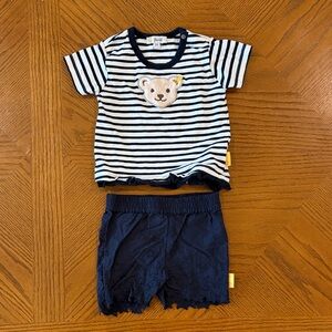 Steiff Striped Bear T-Shirt and Navy Shorts Set